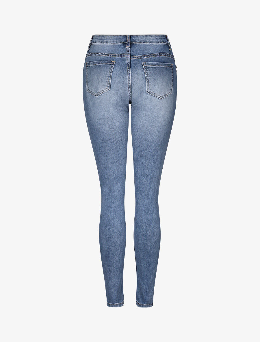 Jean slim déchiré à poches strassées - Bleu denim - 2