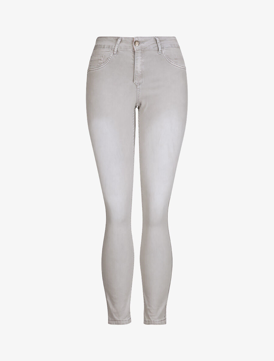 Jean réversible slim taille haute effet froissé imprimé fleuri - Gris clair - 1