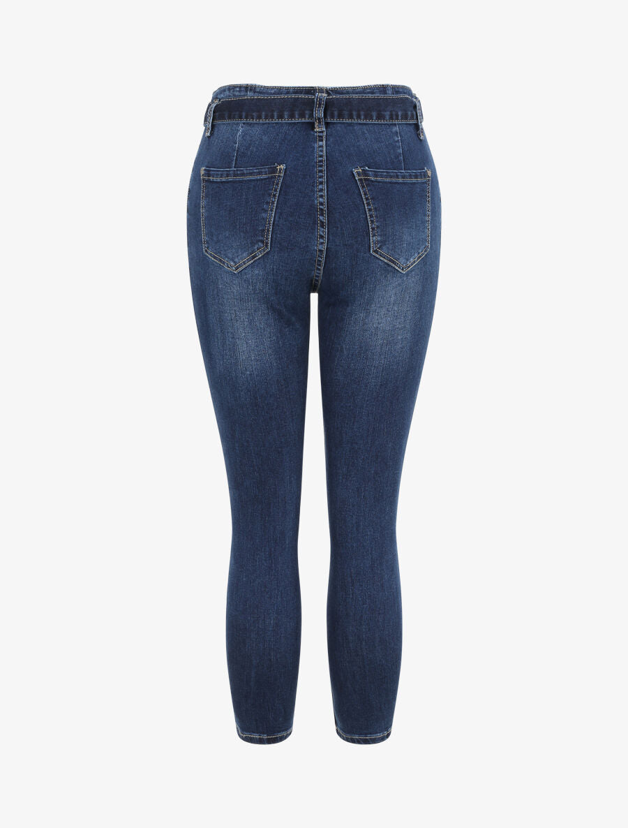 Jean slim 7/8 à taille haute à pinces - Bleu foncé - 2