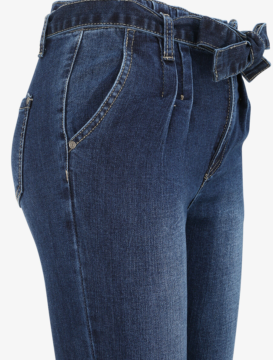 Jean slim 7/8 à taille haute à pinces - Bleu foncé - 3