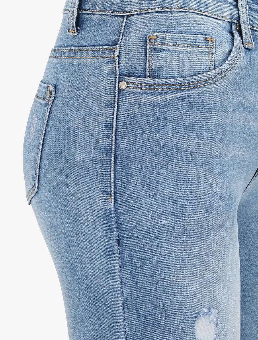 Jean skinny à taille haute délavé et déchiré - Bleu clair - 3