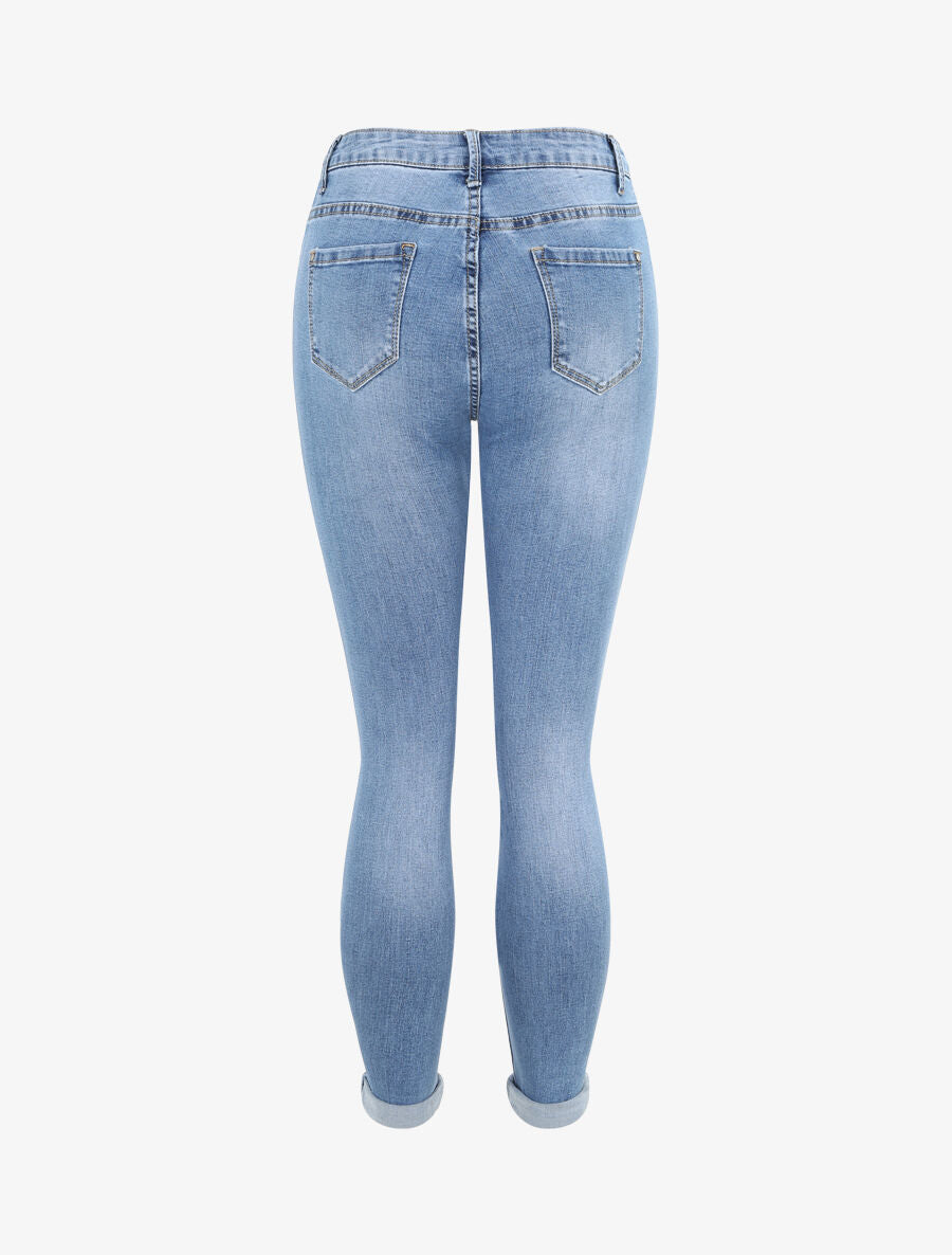 Jean skinny taille haute déchiré - Bleu clair - 2