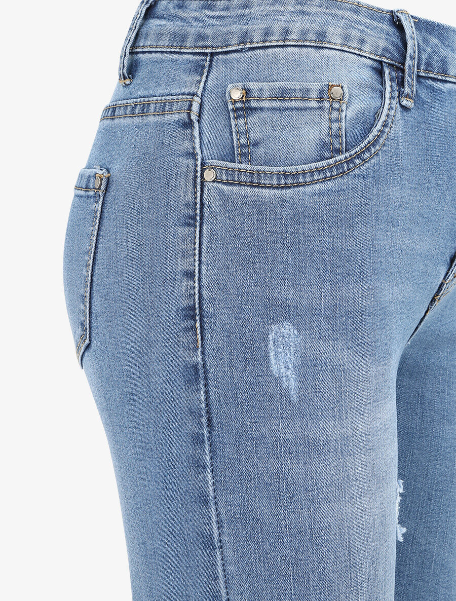 Jean skinny taille haute déchiré - Bleu clair - 3