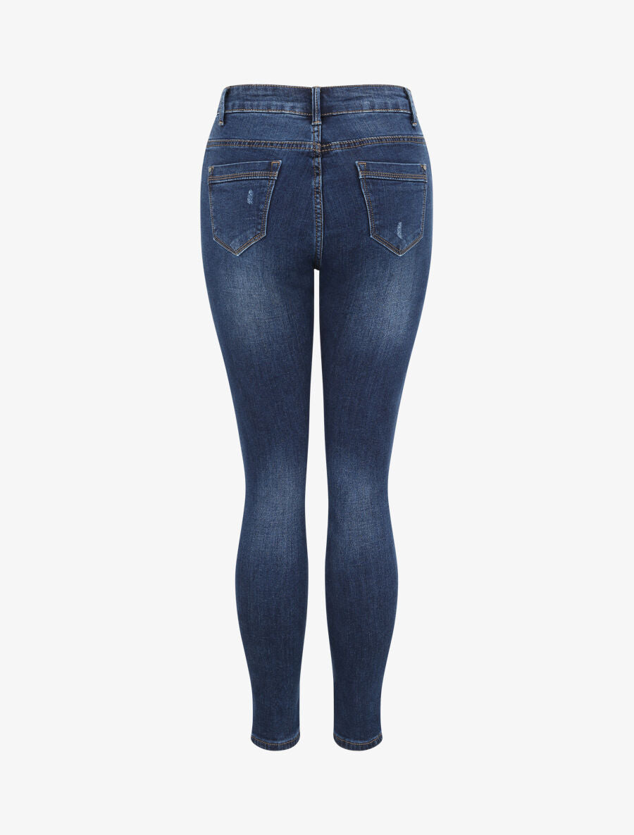 Jean grande taille skinny délavé à taille haute - Bleu - 2