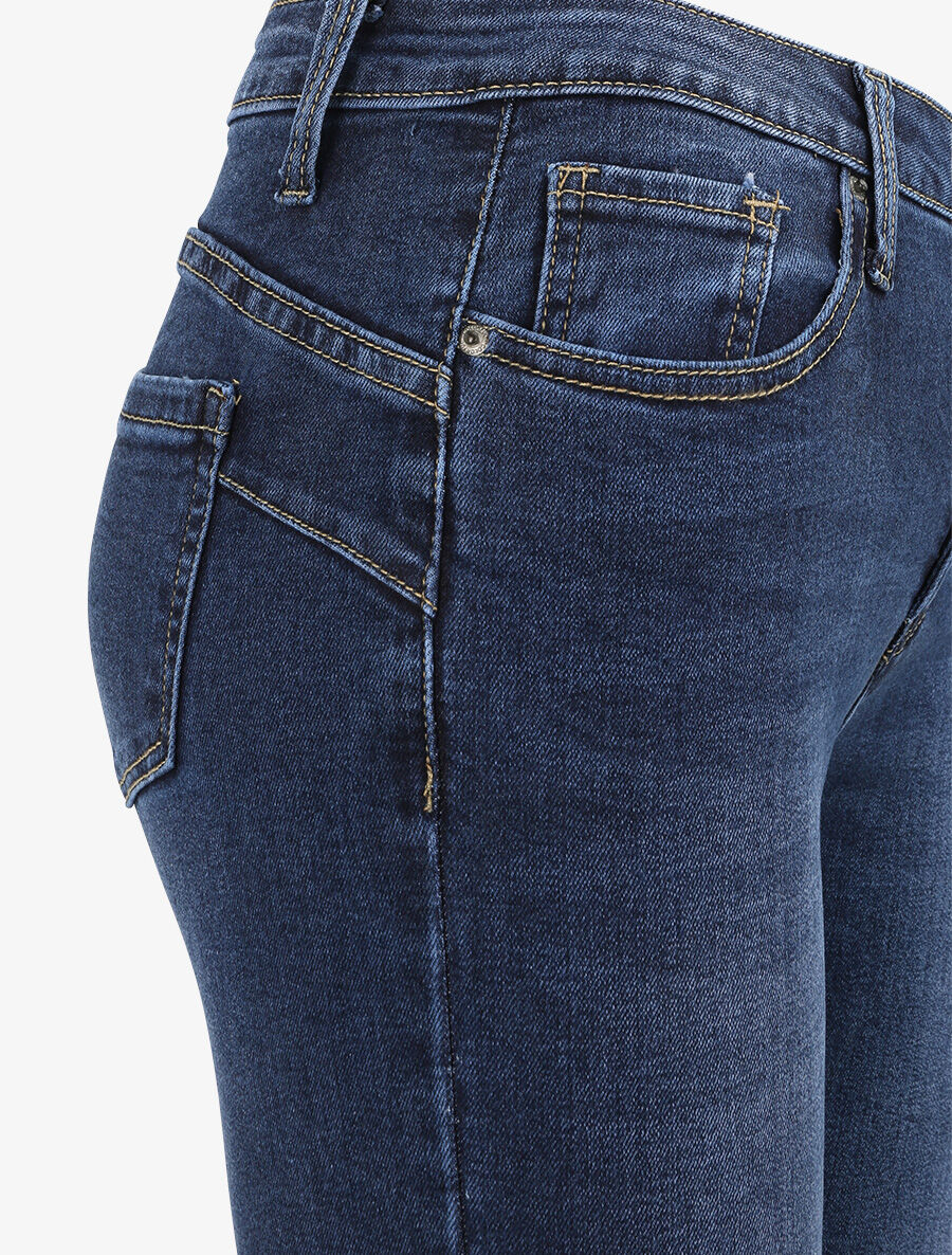 Jean skinny push-up déchiré taille haute - Bleu foncé - 3