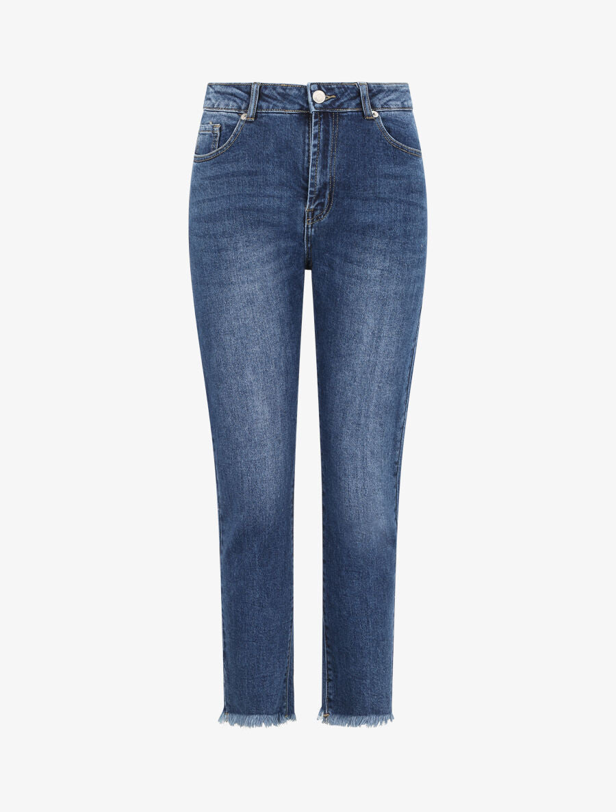 Jean boyfriend taille haute à bords coupe franche - Bleu - 4