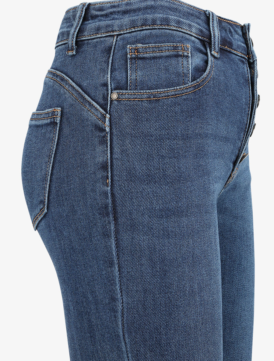Jean flare à taille haute boutonnée - Bleu - 3
