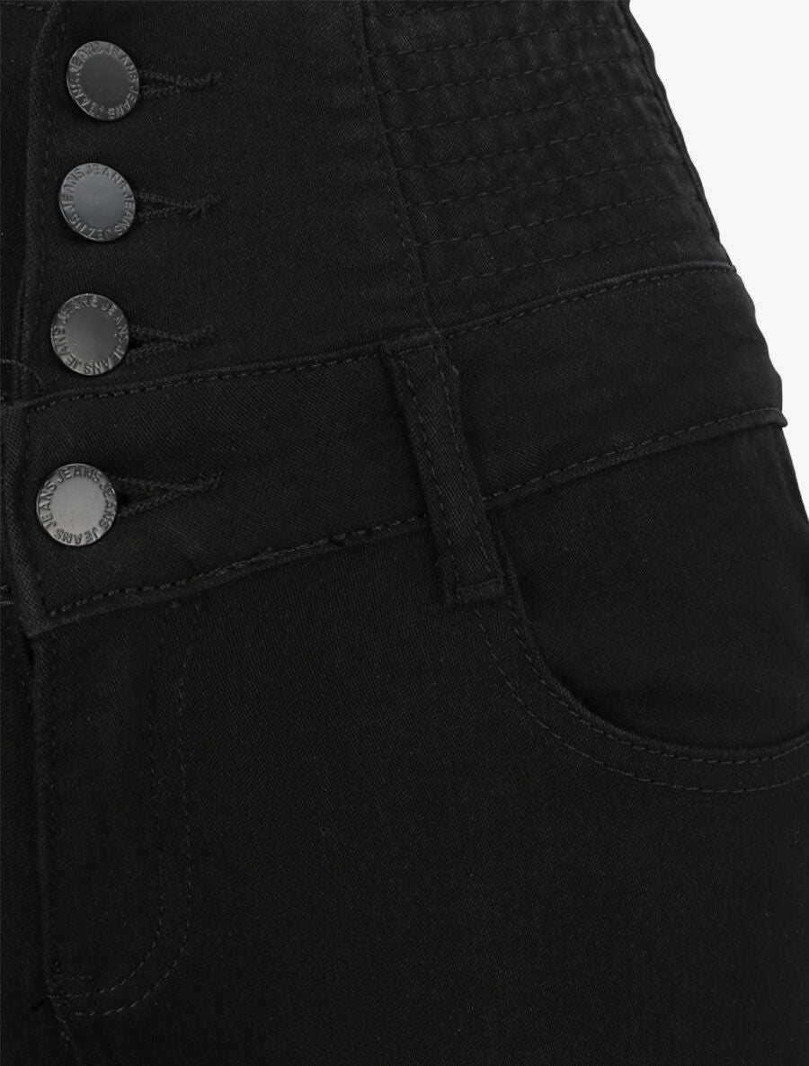 Jean skinny taille haute élastiquée - Noir - 3