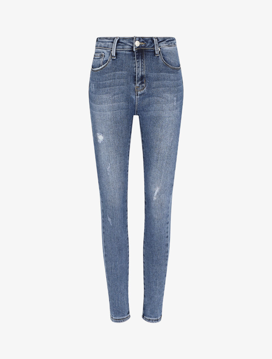 Jean skinny push up griffé - Bleu - 1
