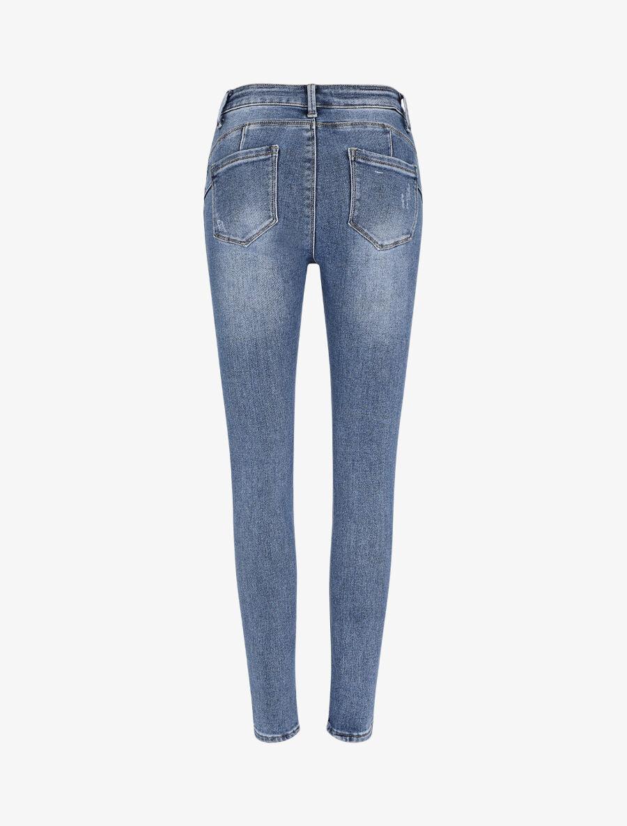 Jean skinny push up griffé - Bleu - 2