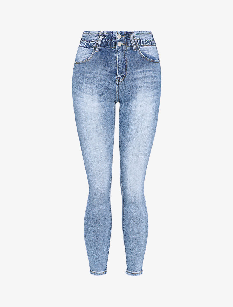 Jean skinny paperbag taille haute - Denim clair - 1