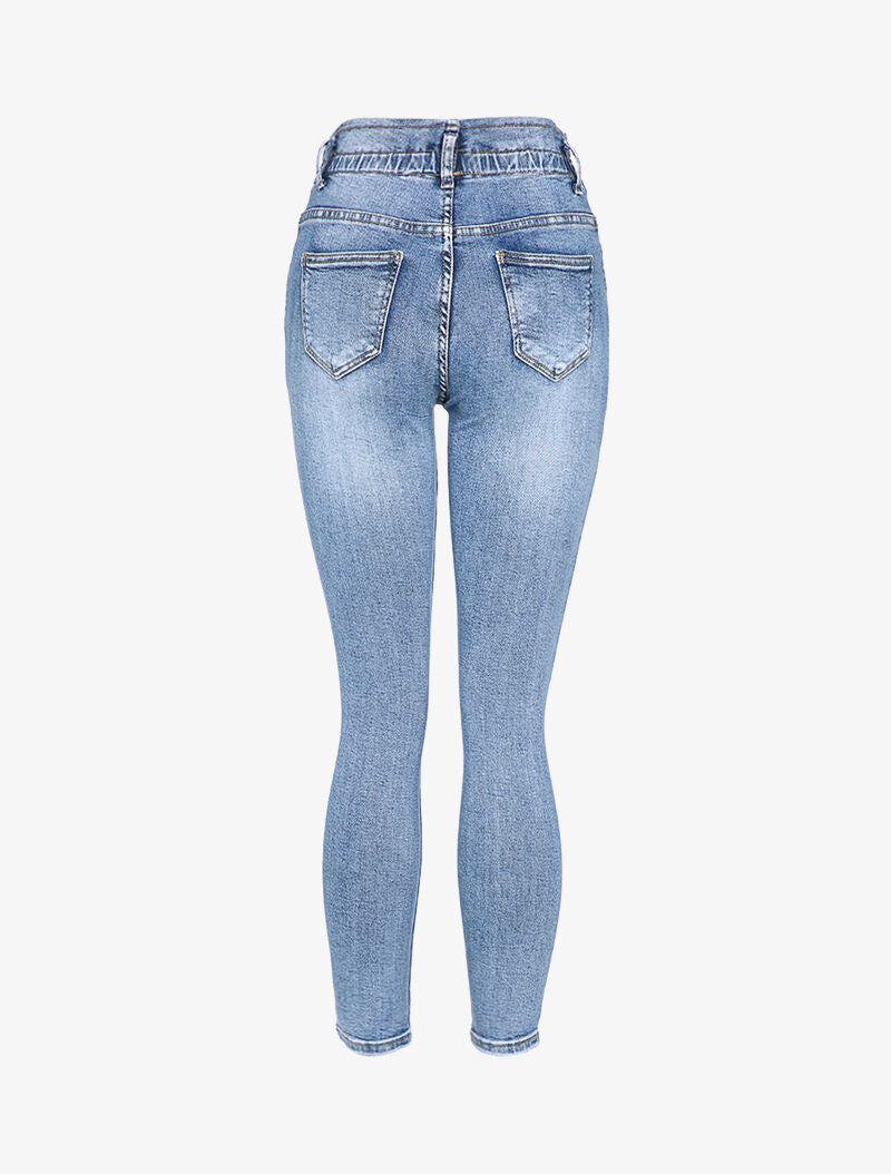 Jean skinny paperbag taille haute - Denim clair - 2