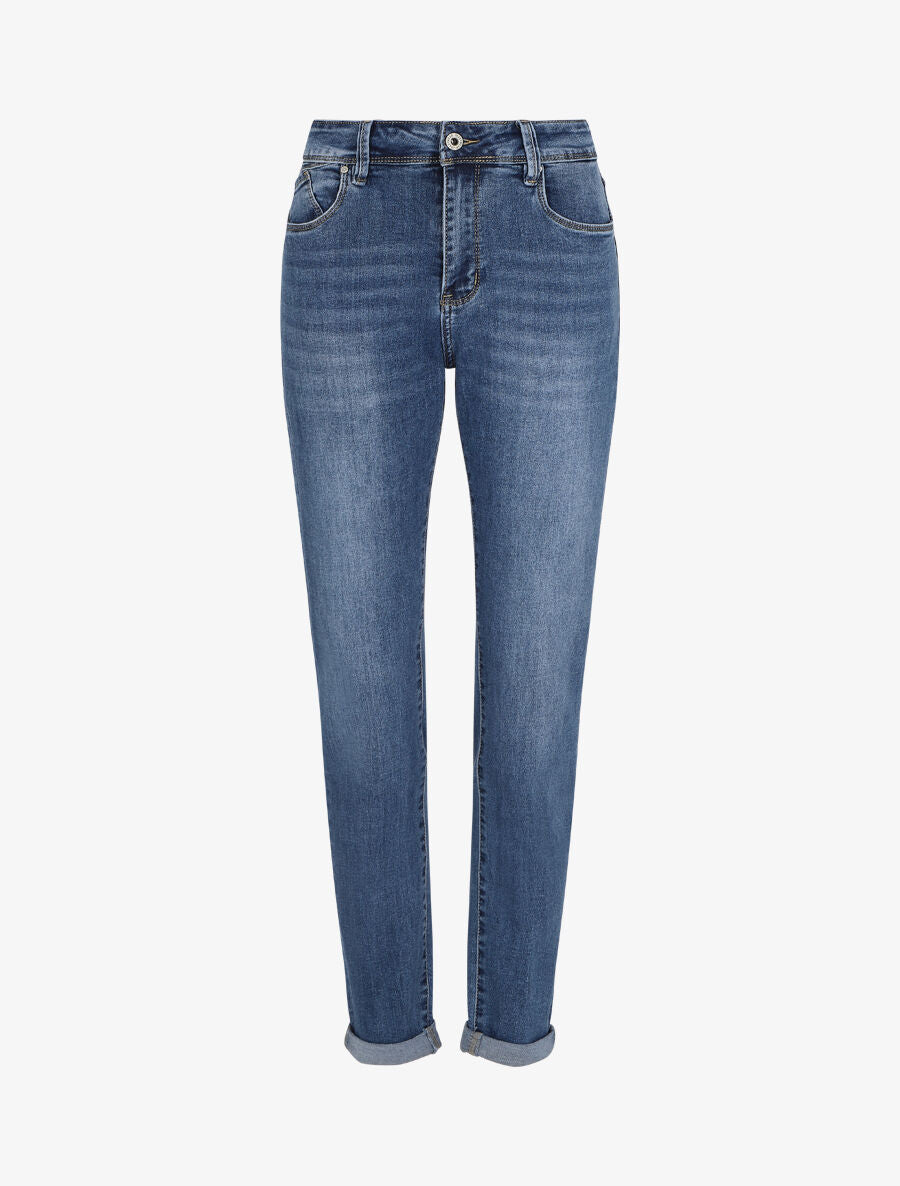 Jean boyfriend à revers - Bleu denim - 1