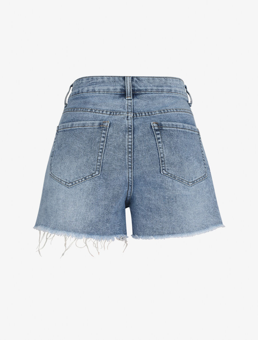 Mini short droit à bords effilochés - Bleu clair - 3