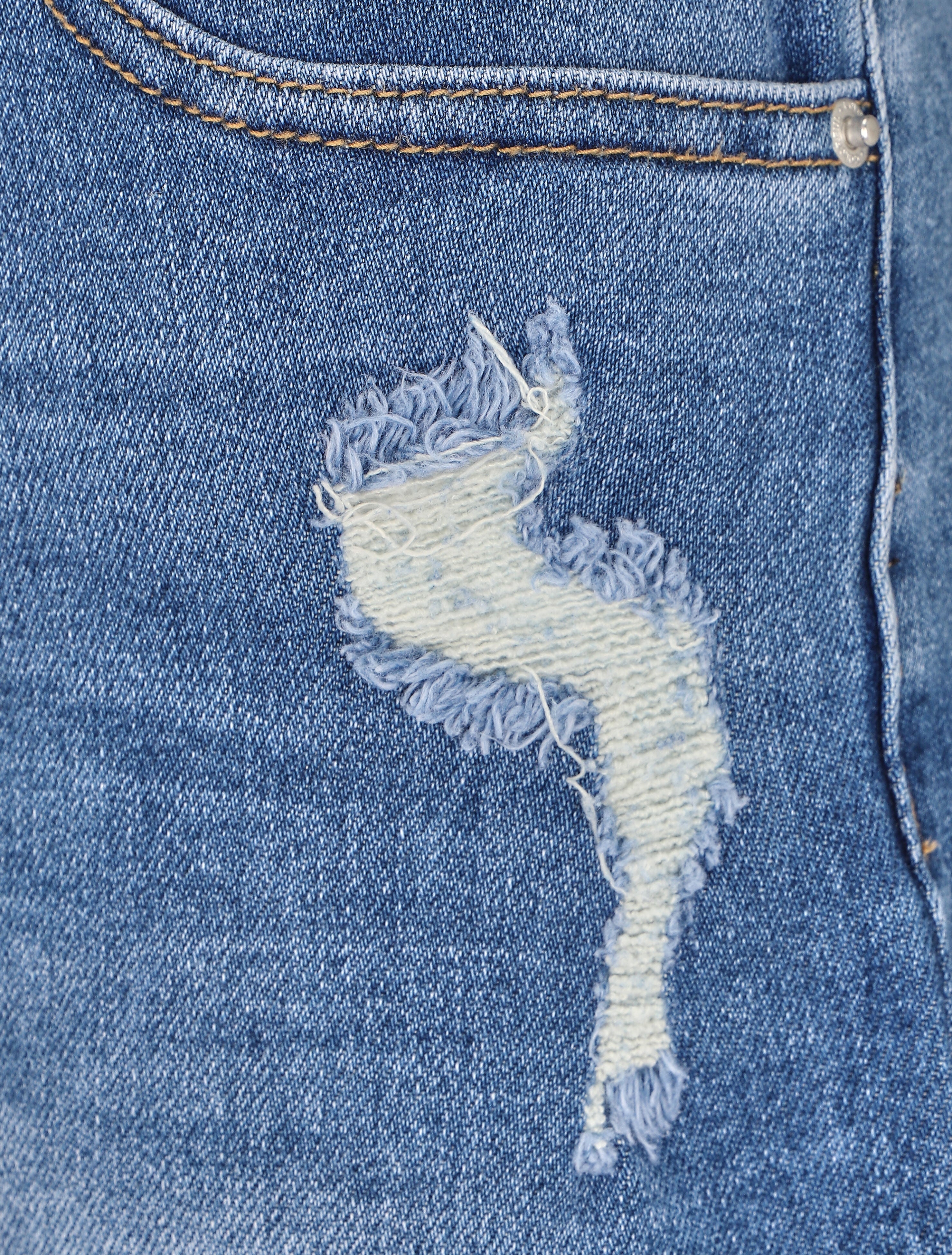 Bermuda droit à bord effilochés - Bleu denim - 3