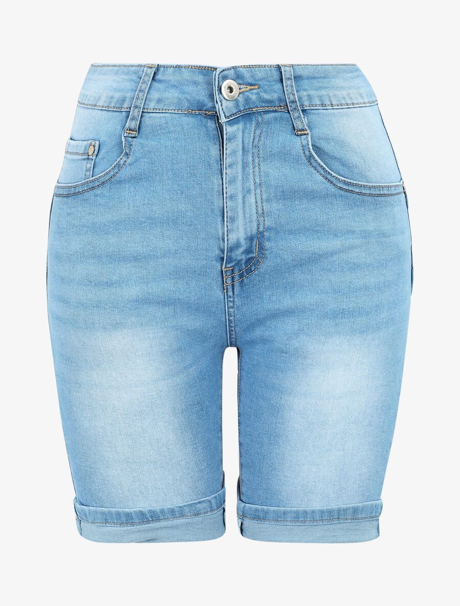 Bermuda en jean effet délavé - Bleu clair - 1