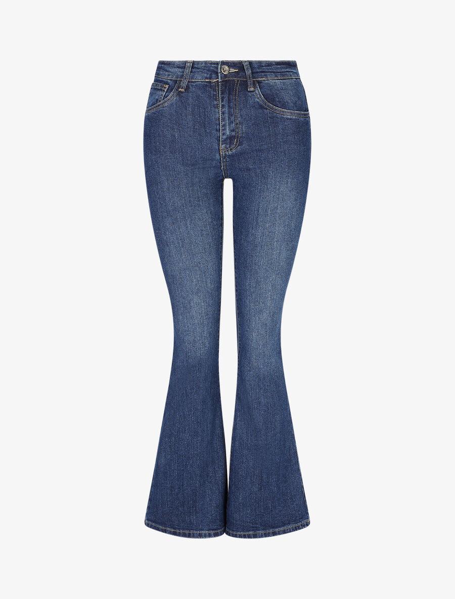 Jean flare stretch taille haute - Bleu denim - 1