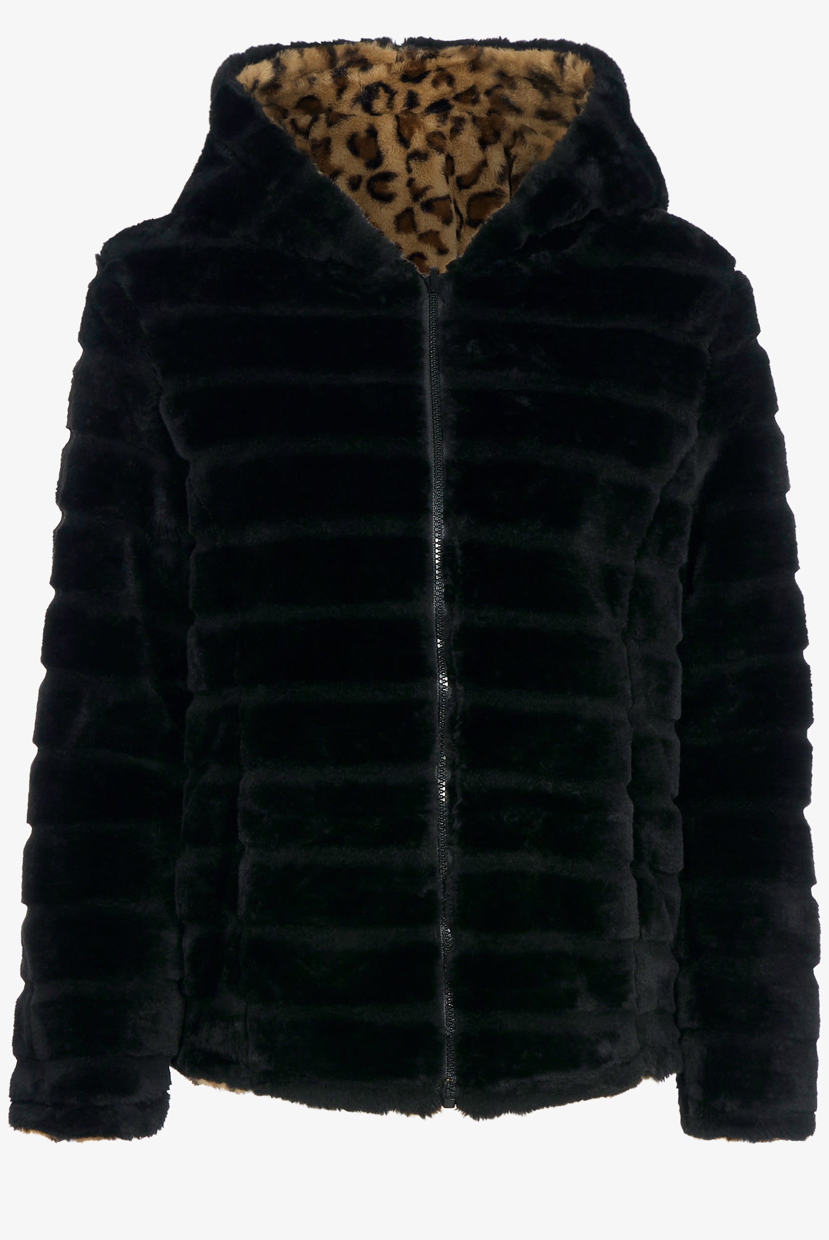 Manteau court réversible en fourrure synthétique - Noir - 1