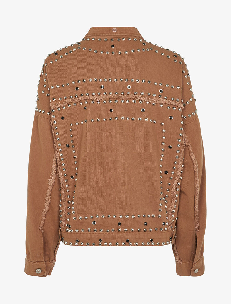 Veste en jean cloutée doublure amovible - Camel - 4