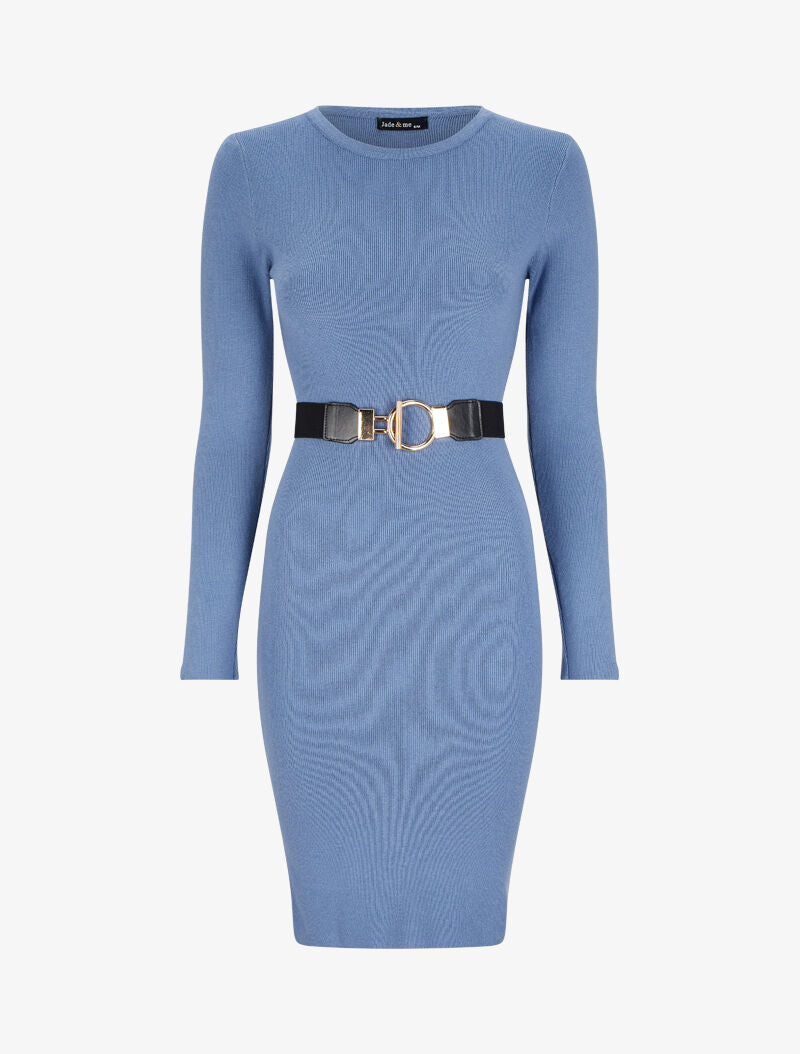 Robe pull unie à ceinture stylisée - Bleu ciel - 1