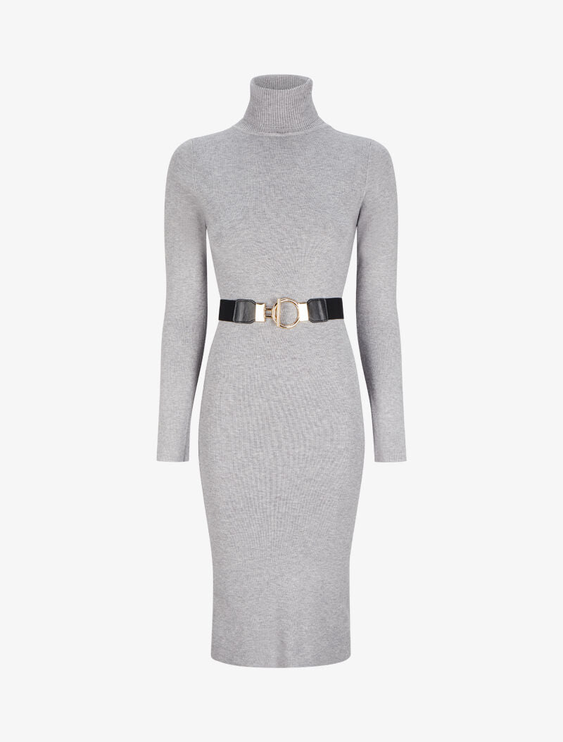 Robe pull longue à col roulé - Gris chiné - 1