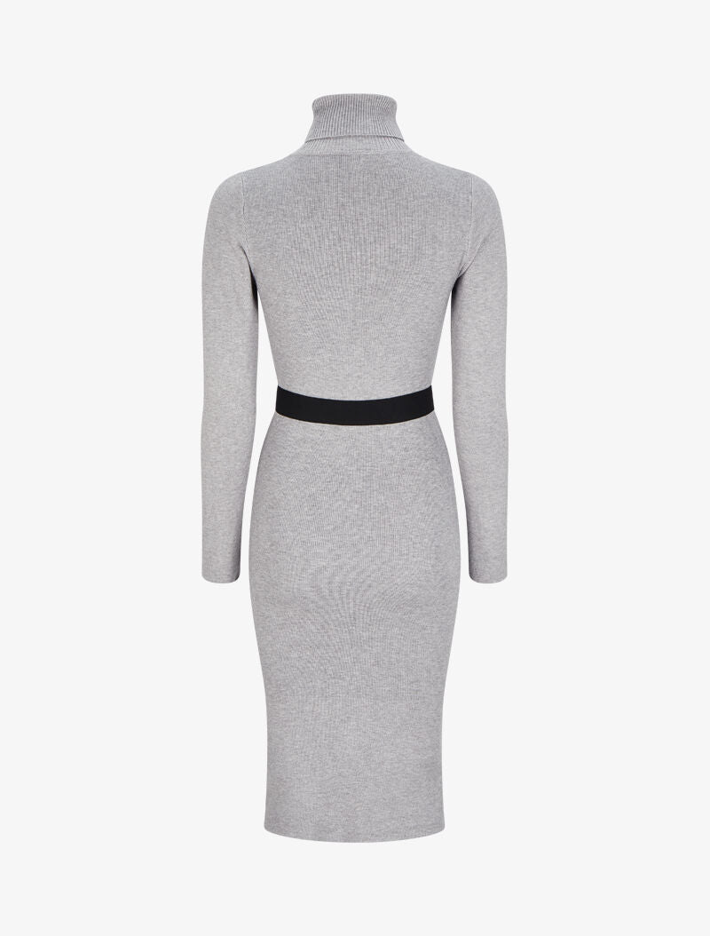 Robe pull longue à col roulé - Gris chiné - 2