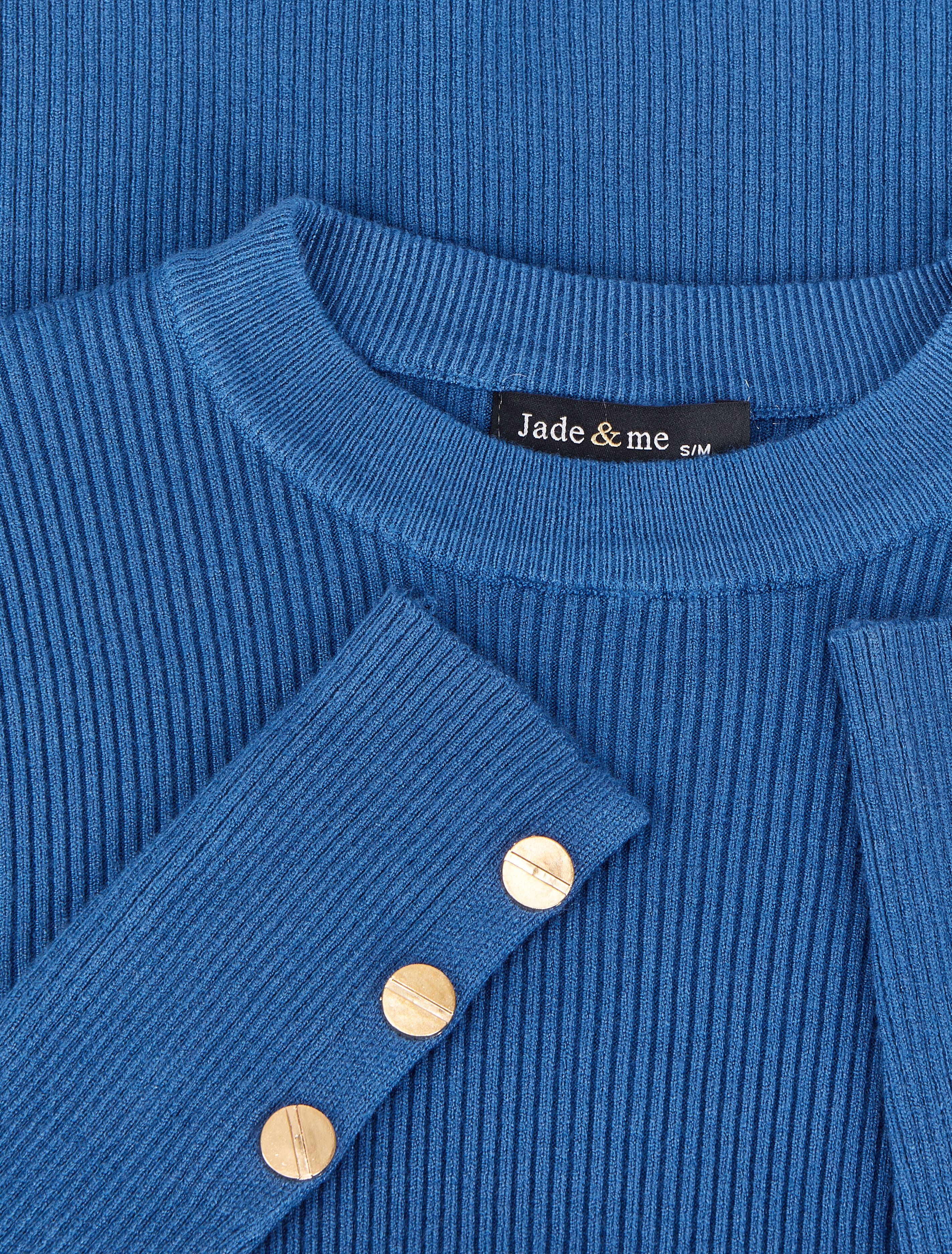 Pull côtelé basique à poignets boutonnés - Bleu - 4