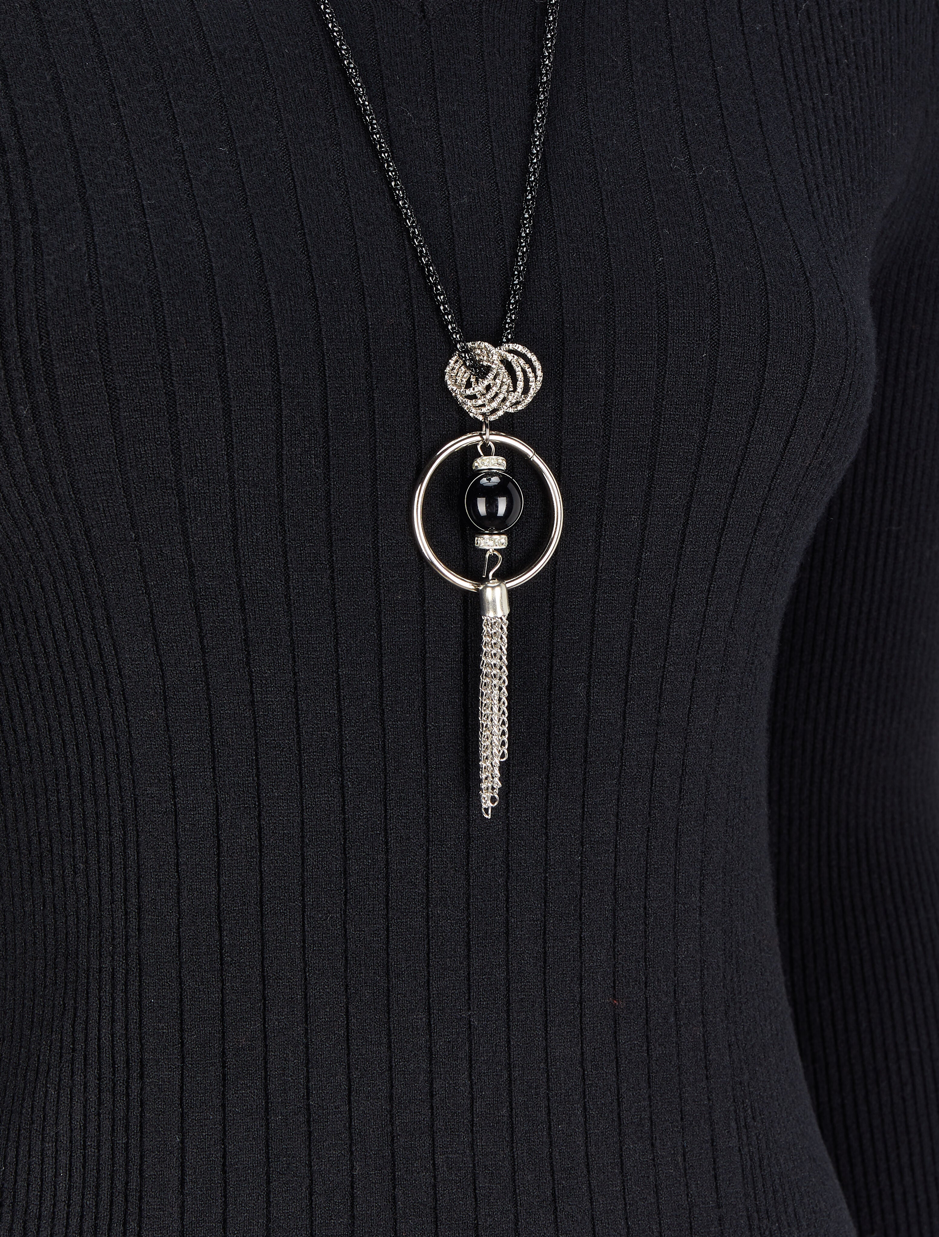 Pull côtelé à col V - Noir - 3