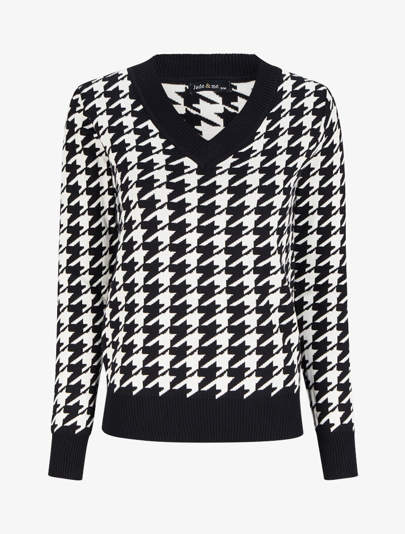 Pull col V à imprimé - Noir/blanc - 1