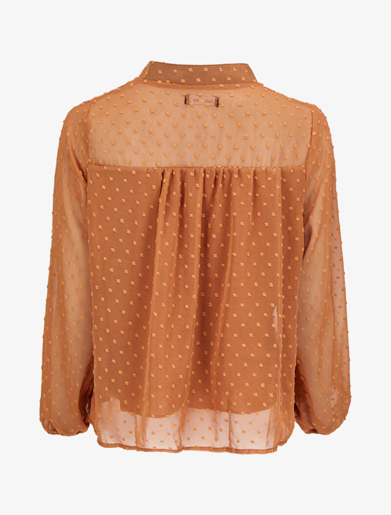 Blouse en plumetis à col mao - Camel - 2