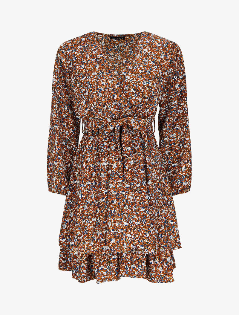 Robe cache-coeur à imprimé floral - Camel - 1