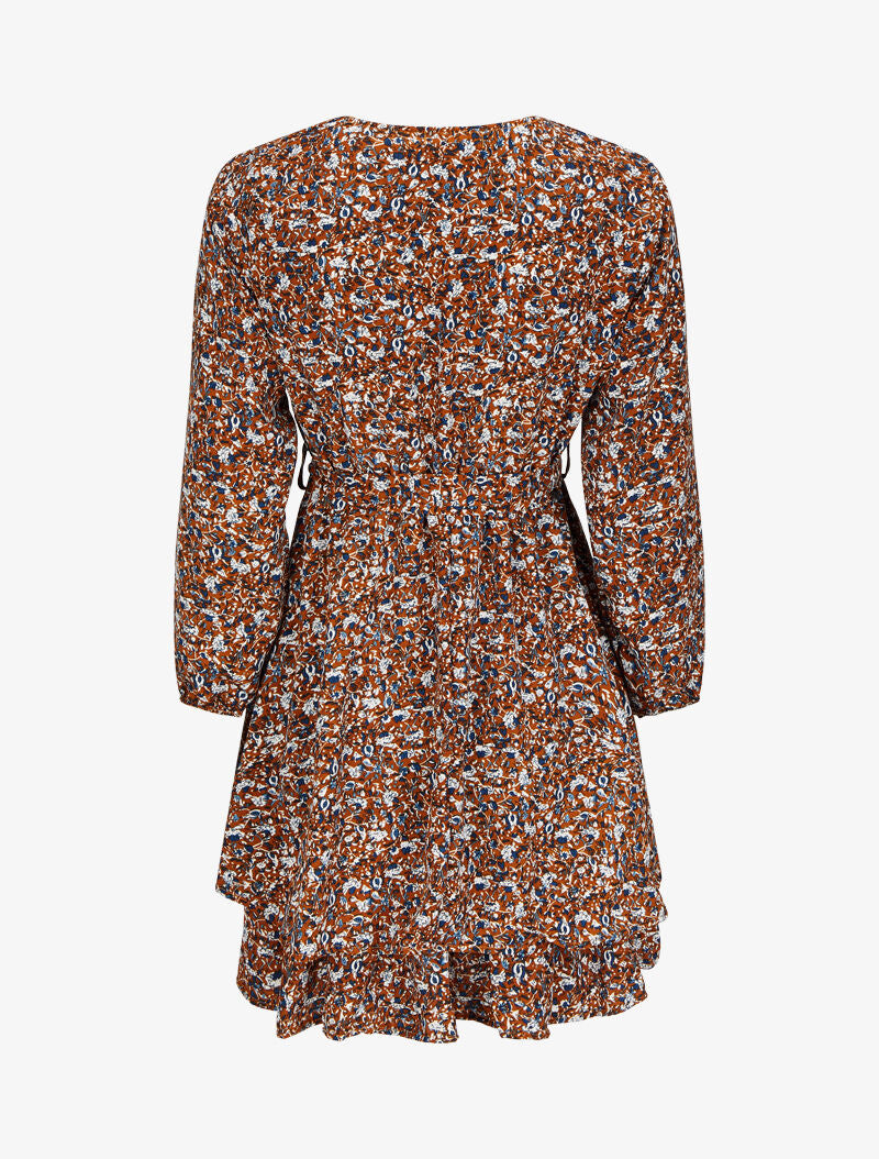 Robe cache-coeur à imprimé floral - Camel - 2