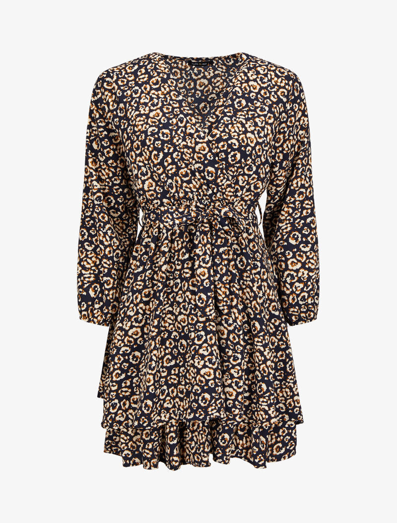 Robe patineuse imprimé léopard - Marine - 1