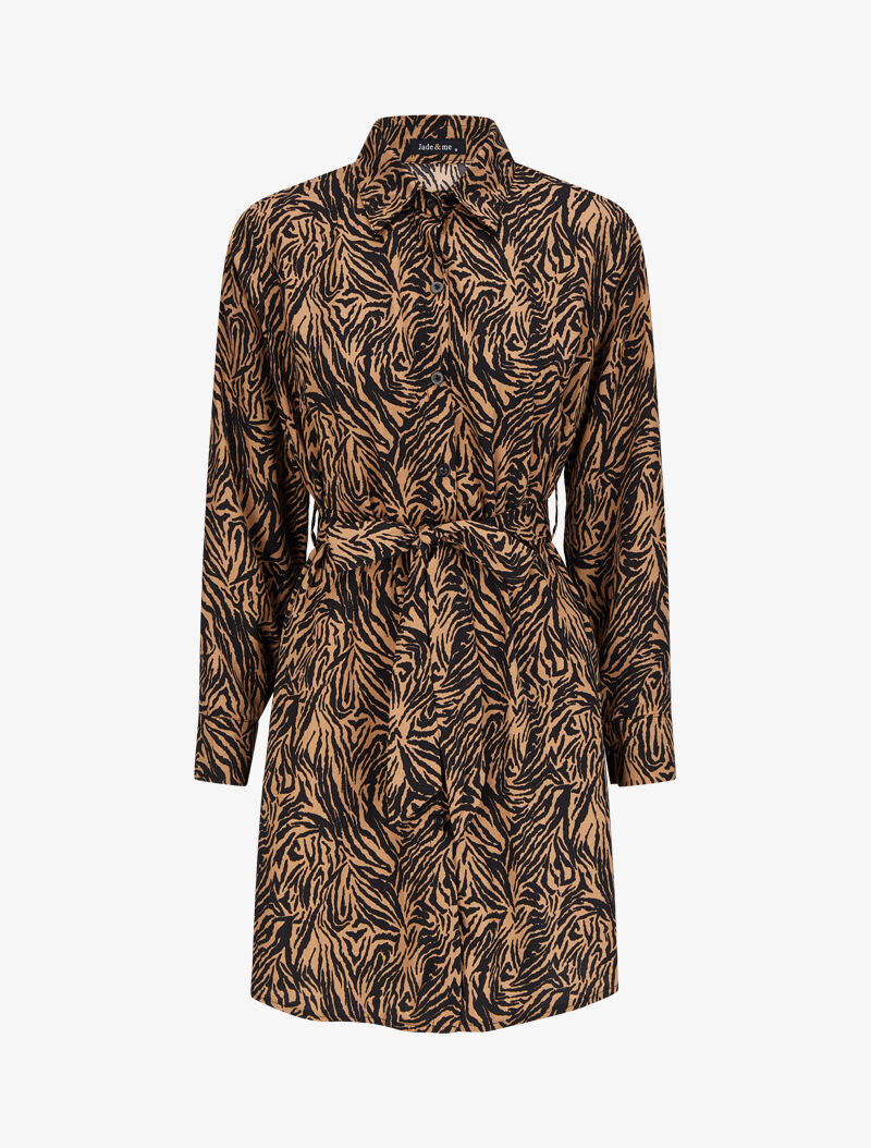 Robe chemise imprimé zèbre - Camel/noir - 1