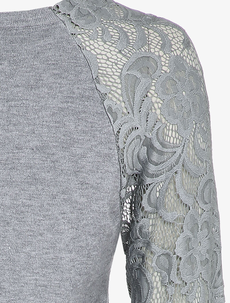 Pull fin à manches brodées - Gris clair - 3