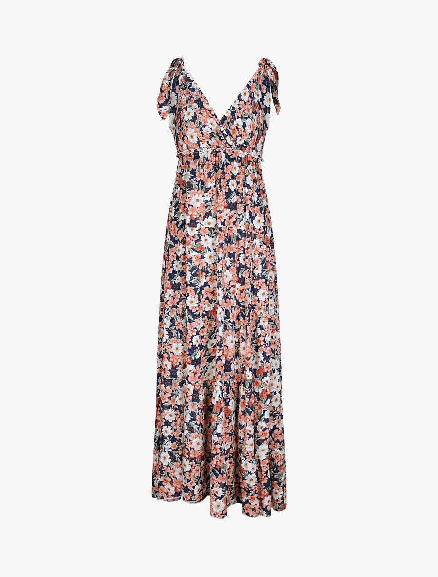 Robe longue à imprimé fleuri - Marine - 5