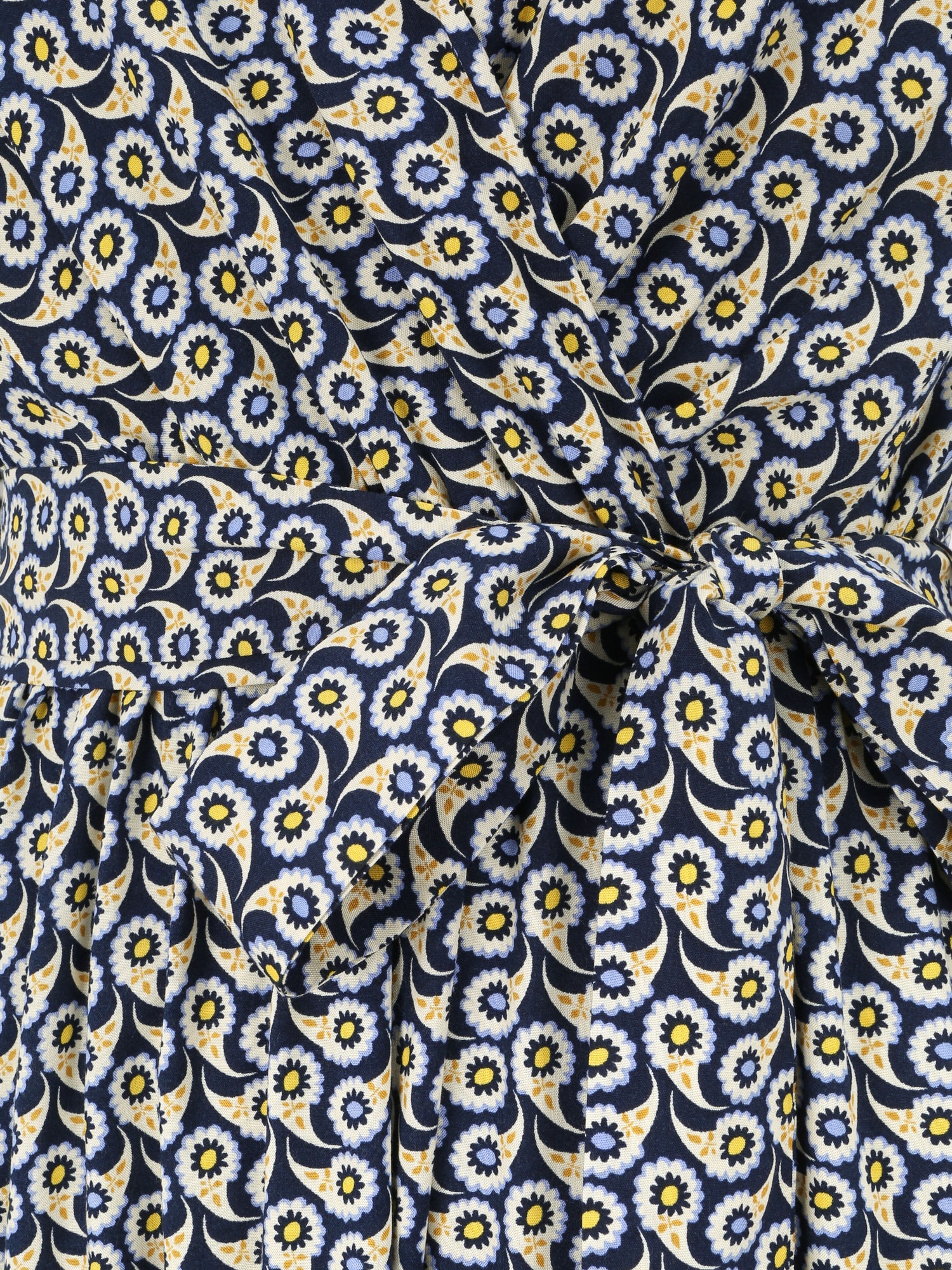 Robe longue empire à épaules volantées imprimé marguerites stylisées - Marine - 3