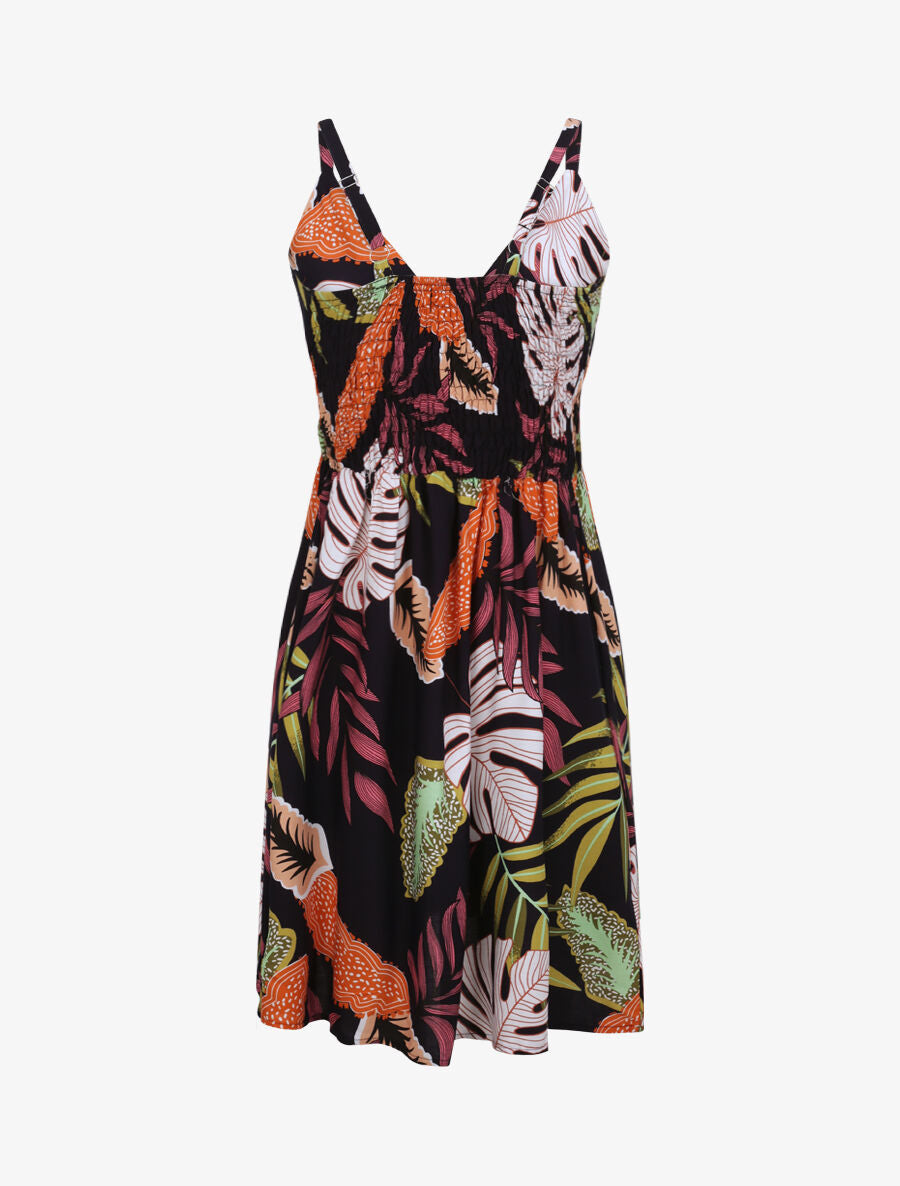 Robe patineuse imprimé feuilles exotiques - Marine - 2
