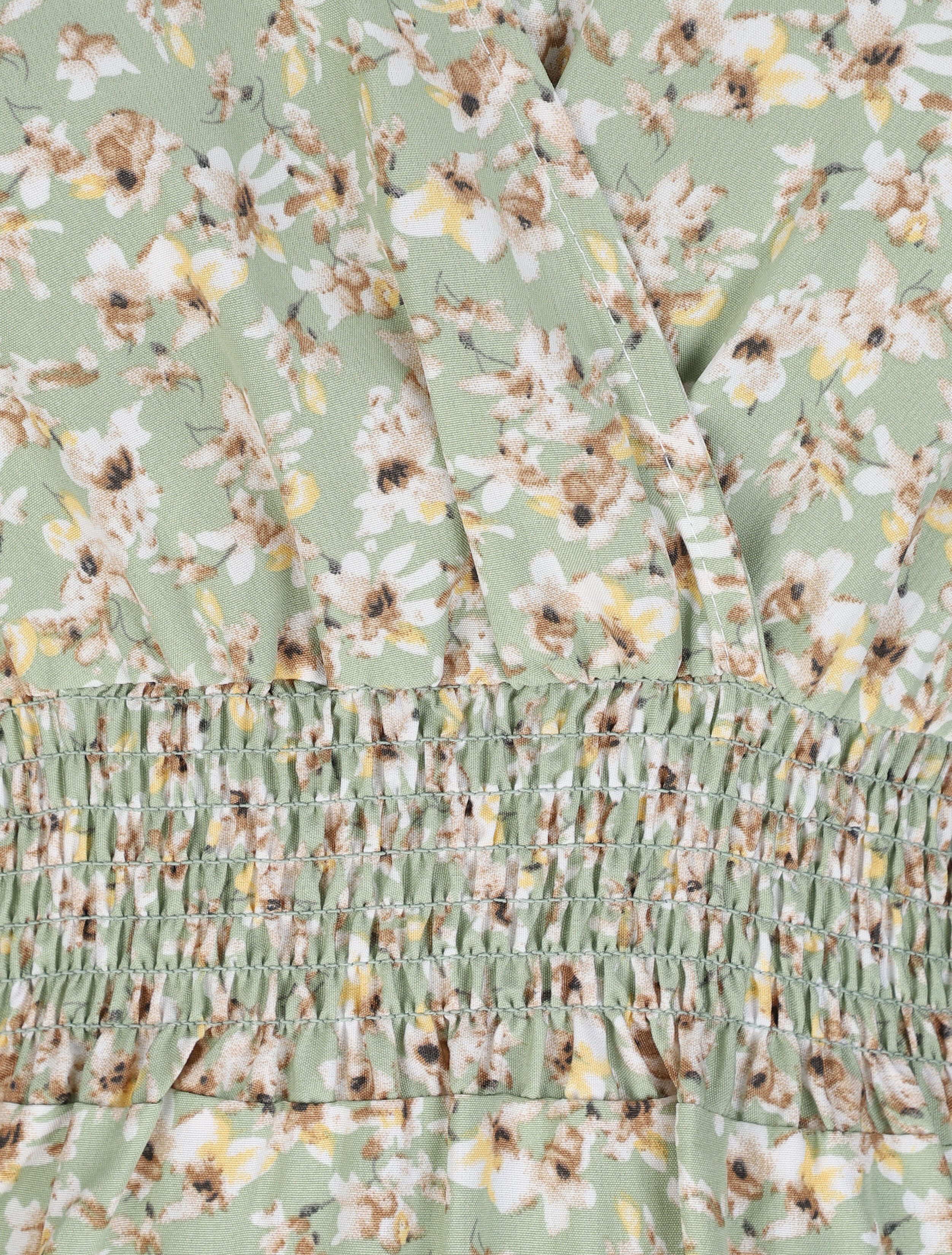 Robe longue empire à épaules volantées imprimé fleurs de cerisier - Vert - 3