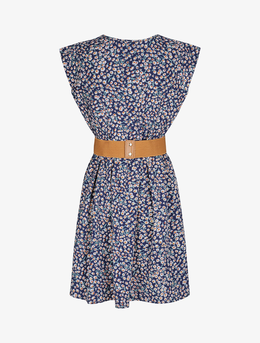Robe à col V boutonné - Marine - 2