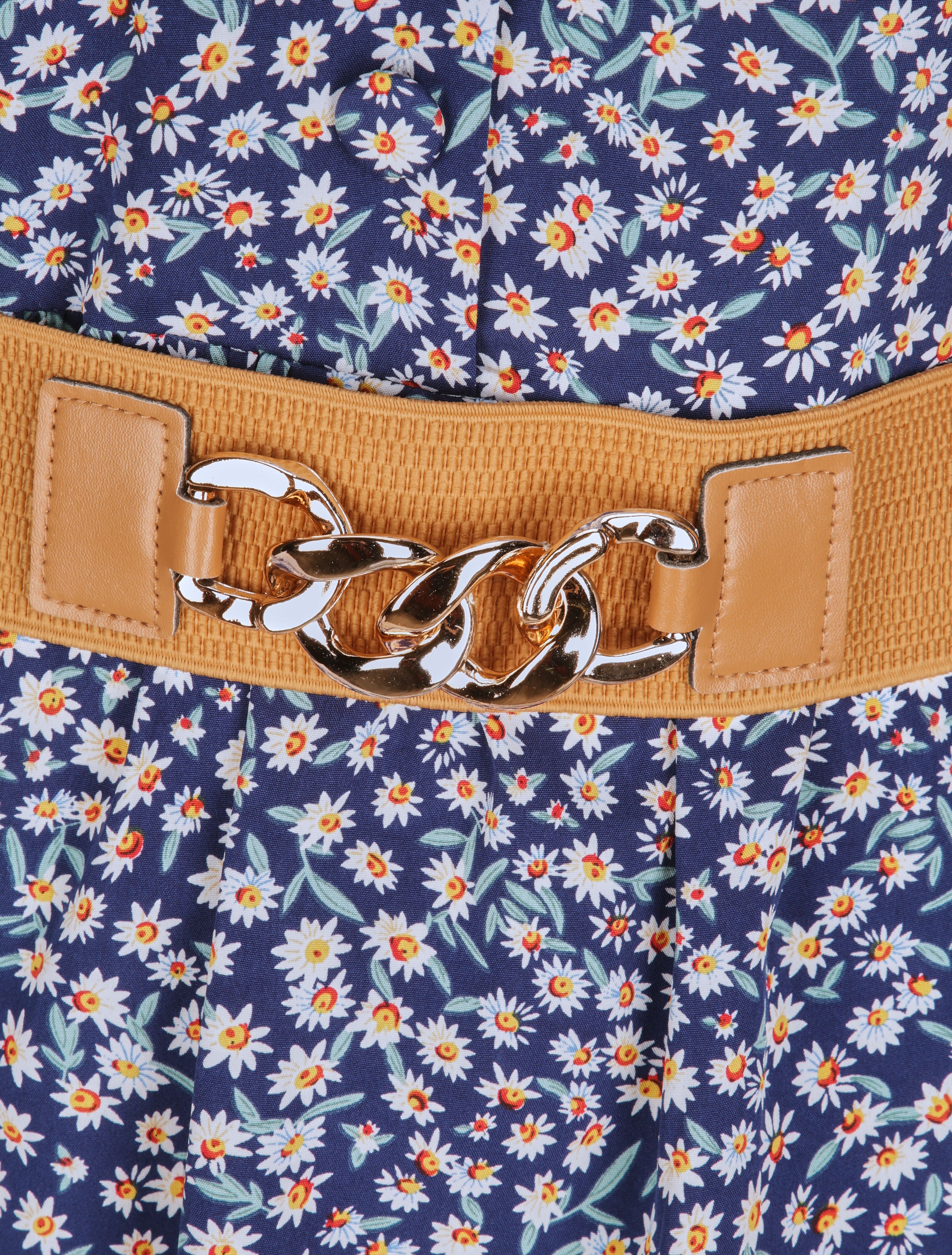 Robe à col V boutonné - Marine - 3