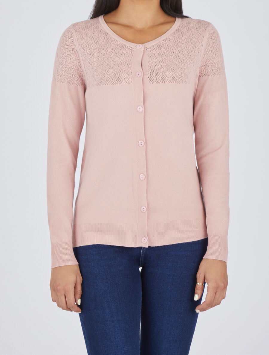 Gilet uni à manches longues - Rose poudré - 4