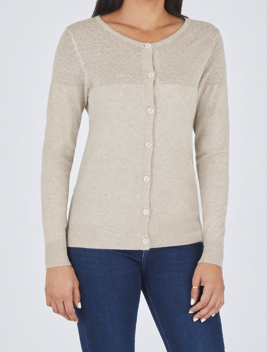 Gilet uni à manches longues - Beige - 4
