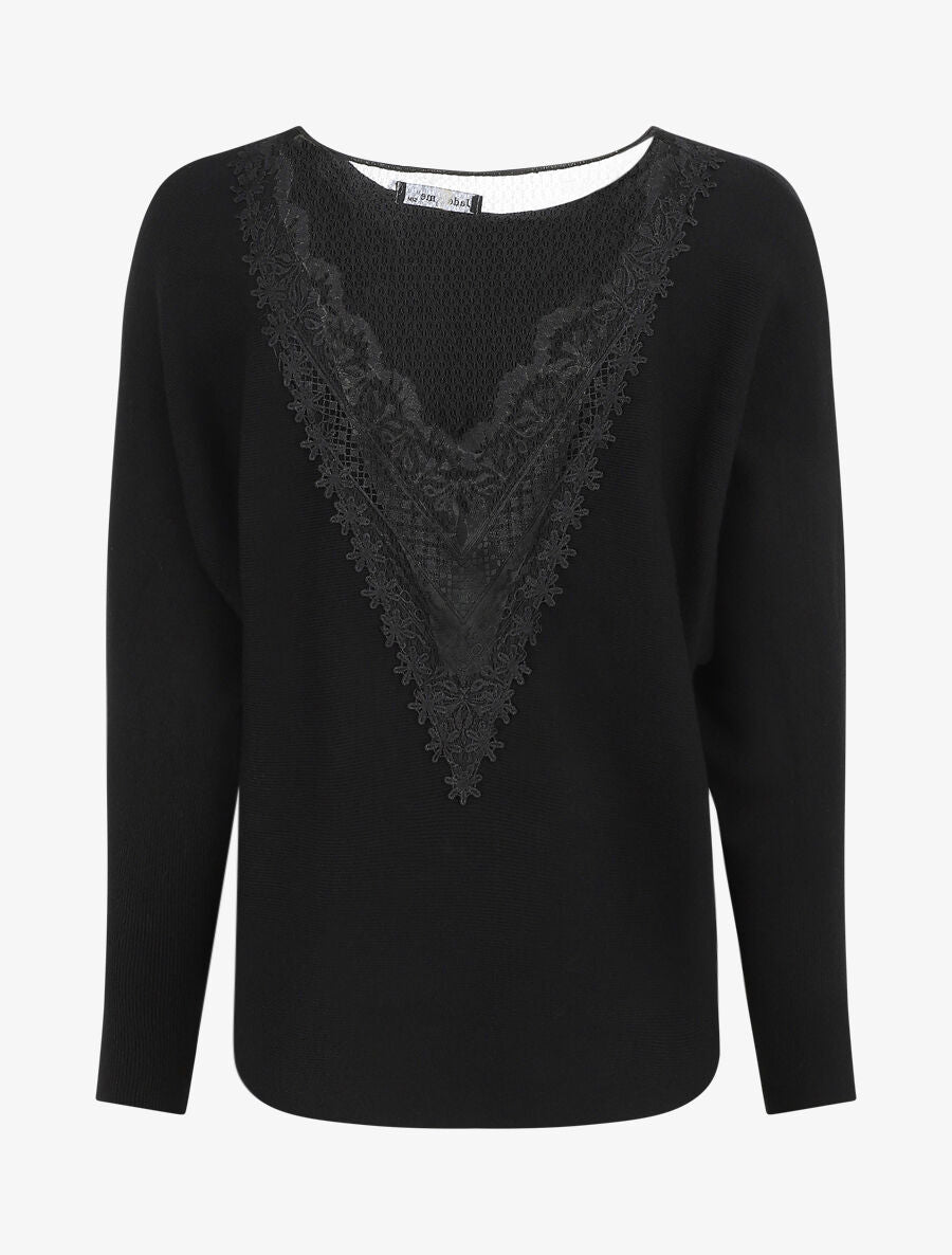 Pull à dos en dentelle - Noir - 4