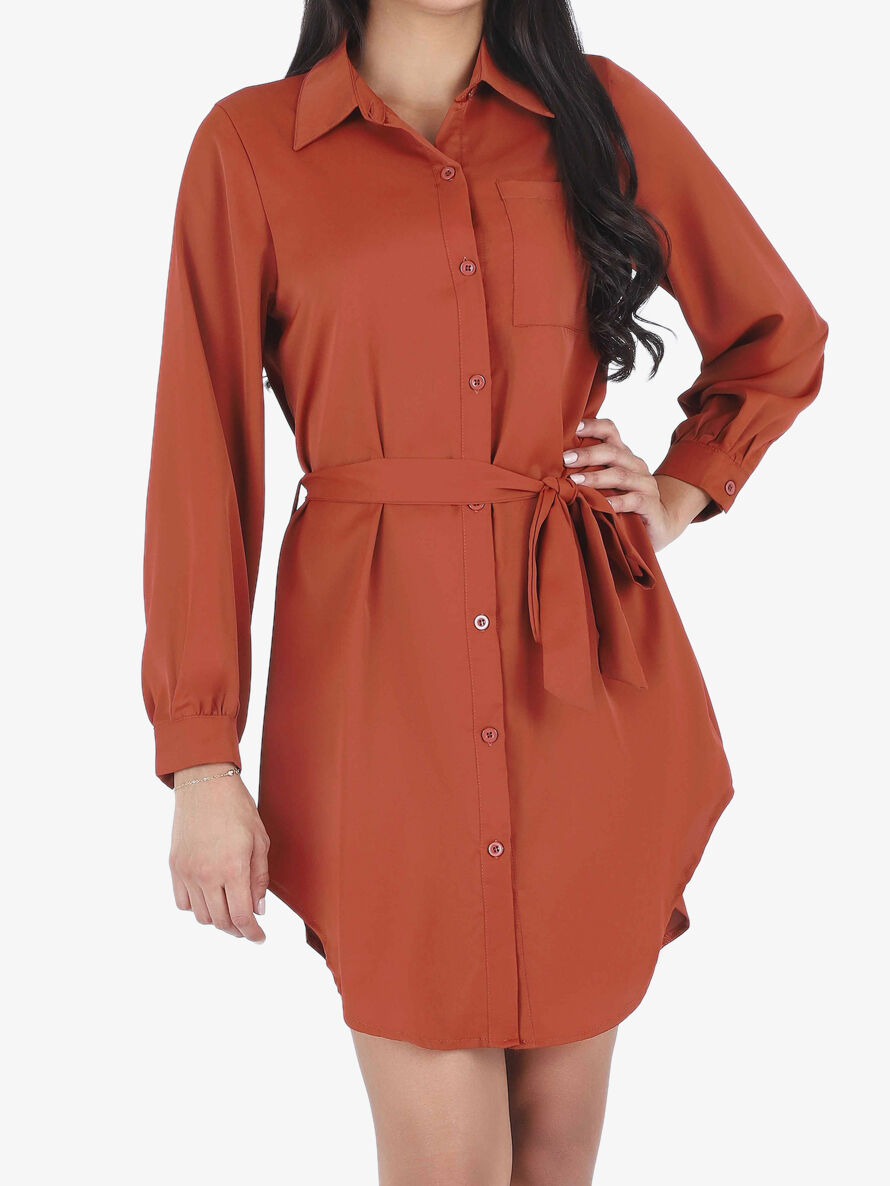 Chemise oversize ceinturée - Rouille - 4