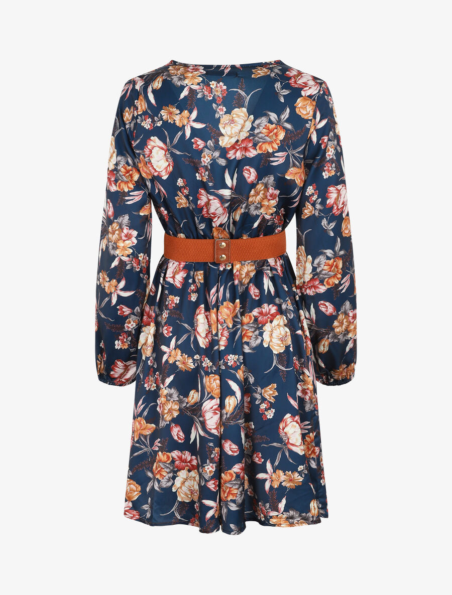 Robe satinée à imprimée floral - Marine - 2