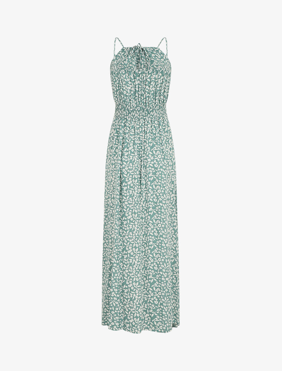 Robe longue à col américain et dentelle - Vert - 2
