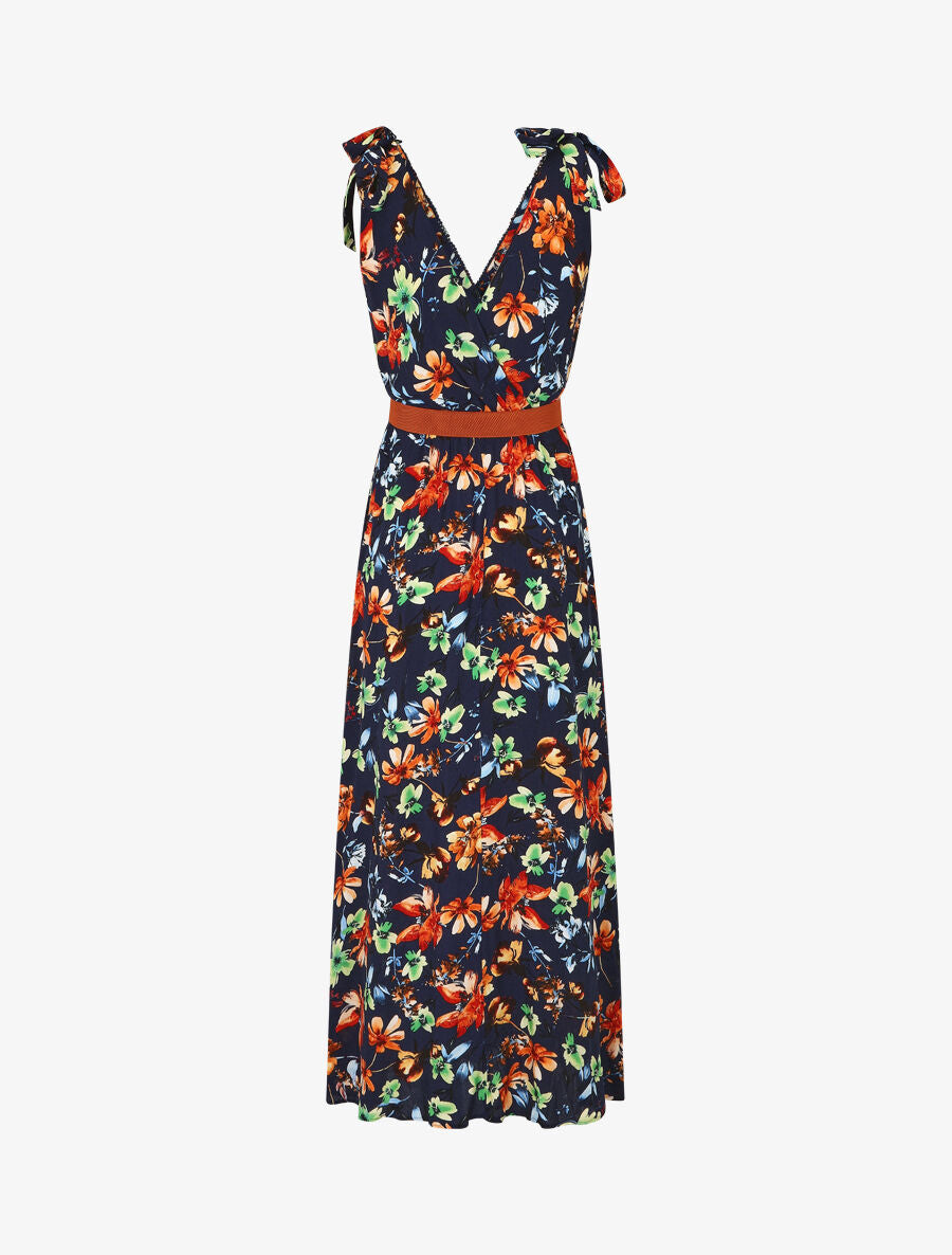 Robe imprimé fleuri à col en V - Marine - 2