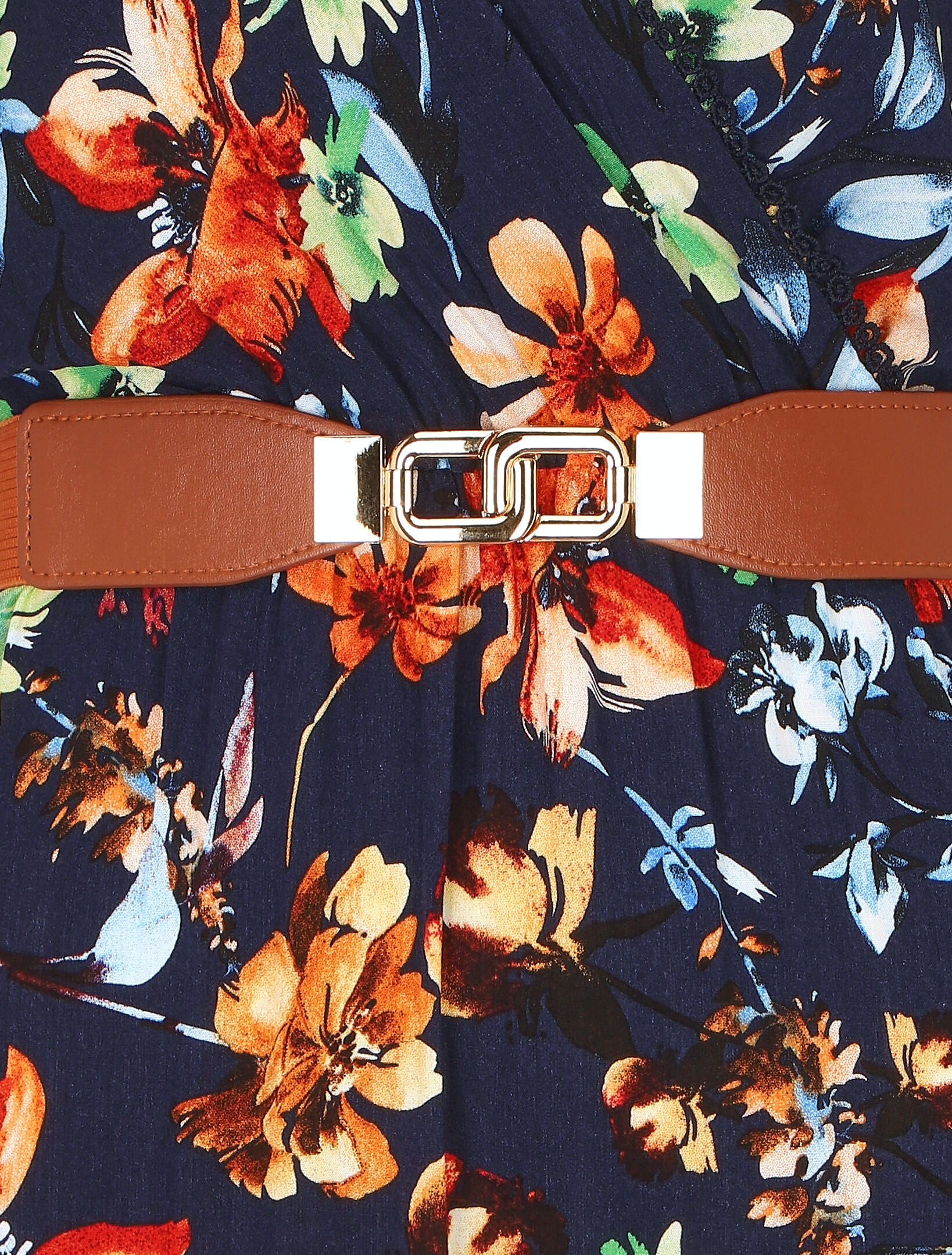 Robe imprimé fleuri à col en V - Marine - 3