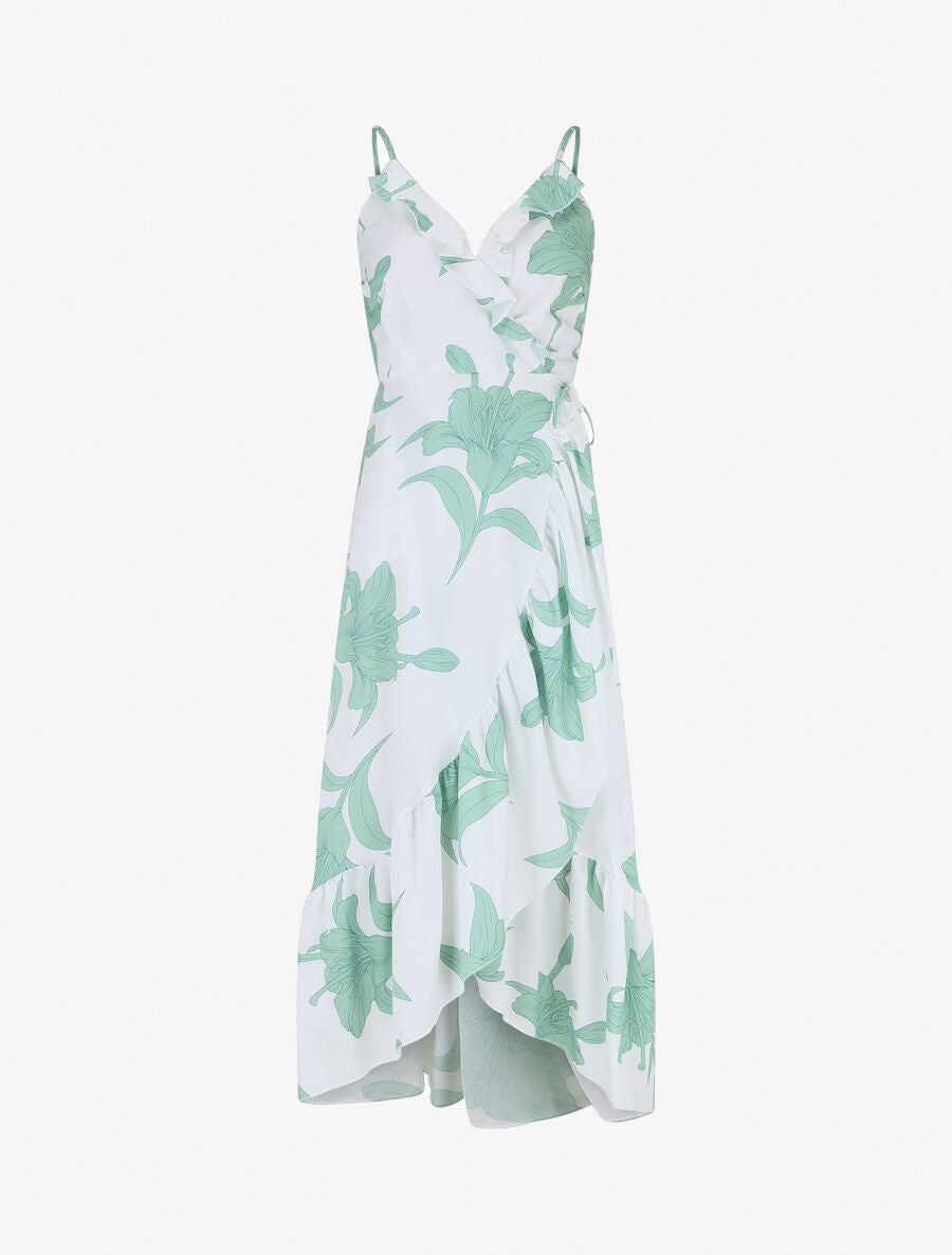Robe longue asymétrique à imprimé grandes fleurs - Blanc - 5